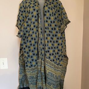 Free People Batik Geometric Print Kimono Coverup One Size Beach Wear